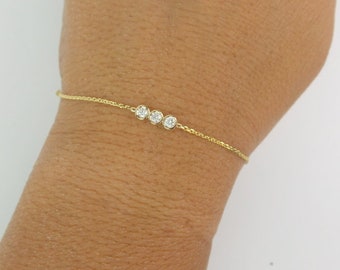 Diamond Bracelet 0.15CTS / Diamond Bezel Bracelet / 14k Gold Diamond Bracelet / Bridal Diamond Bracelet / Dainty Diamond Bracelet