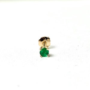 Emerald Stud Earring 0.10CT Single(half Pair) / 14k Gold Emerald Solitaire Earring / Small Emerald Earring / Round Green Emerald Earring