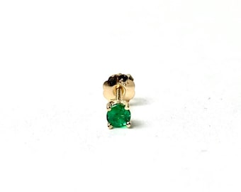 Emerald Stud Earring 0.10CT Single(half Pair) / 14k Gold Emerald Solitaire Earring / Small Emerald Earring / Round Green Emerald Earring