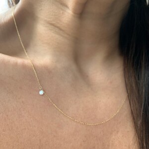 Diamond Necklace / Diamond Solitaire Necklace / 14k Gold Diamond Bezel Necklace / Layering Diamond Necklace / Floating Diamond image 5