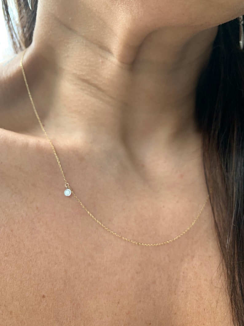 Diamond Necklace / Diamond Solitaire Necklace / 14k Gold Diamond Bezel Necklace / Layering Diamond Necklace / Floating Diamond image 5