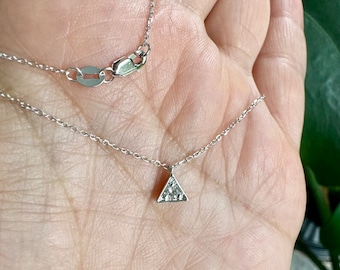 Triangle Shape Diamond Pendant/ Dainty Diamond Necklace/ 14k Gold Diamond Necklace/ 14K White Gold Solitaire Necklace/ MinimalistDiamond