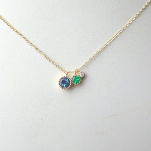 14k Gold Aquamarine Emerald Diamond Charm Necklace