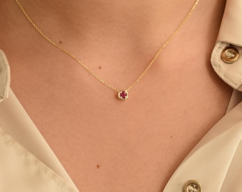 Ruby Necklace / 14k  Gold Ruby Necklace / Minimalist Ruby Necklace / Dainty Ruby / Gold Ruby Necklace / July Birthstone / Red Ruby