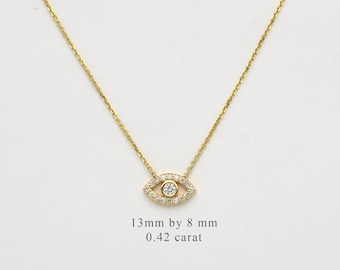 Diamond Evil Eye Necklace 0.42cts tcw / 14k Gold Diamond Evil Eye Necklace / Large Diamond  Evil Eye / Layering Evil Eye Necklace