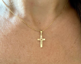 Cross Necklace / 14k Solid Gold Small Cross Necklace / Baptism Cross / 14k Solid Gold Cross Necklace