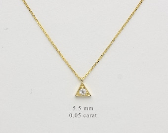 Triangle Shape Diamond Pendant / Dainty Diamond Necklace / 14k Gold Diamond Necklace / Solitaire Necklace / Delicate Necklace / Graduation