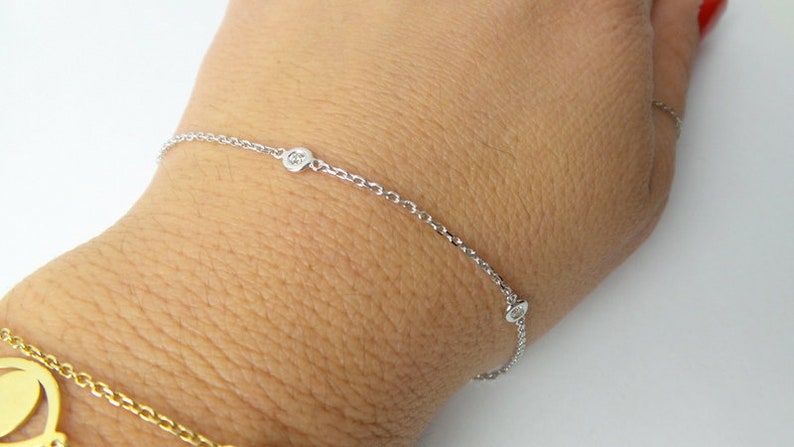 Diamond Bracelet / 14k Gold Diamond Station Bracelet 0.15cts / Bridal Diamond Bracelet / Everyday Diamond Bracelet / Dainty Diamond Bracelet image 3