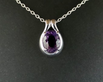 Amethyst Pendant/ Genuine Amethyst Sterling Silver Pendant/ February Birthstone/ Genuine Amethyst 4.35 ct Sterling Silver Necklace