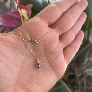 Tanzanite Diamond Necklace / Gold Tanzanite Diamond Necklace / 14k Gold Tanzanite Solitaire Necklace / Light Purple Tanzanite Necklace /Oval