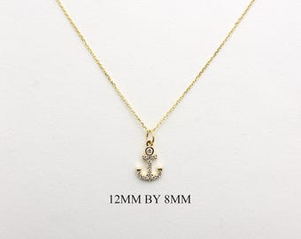 14k Gold Diamond Anchor Necklace, Handmade Hope Pendant