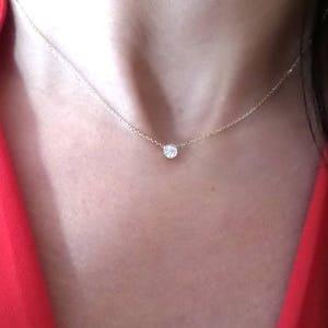 Diamond Necklace / Diamond Solitaire Necklace / 14k Gold Diamond Bezel Necklace / Diamond Necklace / Floating Diamond / Dainty Diamond image 4