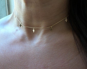 Small Cross Necklace / 14k Gold Cross Charm Necklace / Gold Cross Choker Necklace / Graduation Cross Gift / Communion Cross / Confirmation