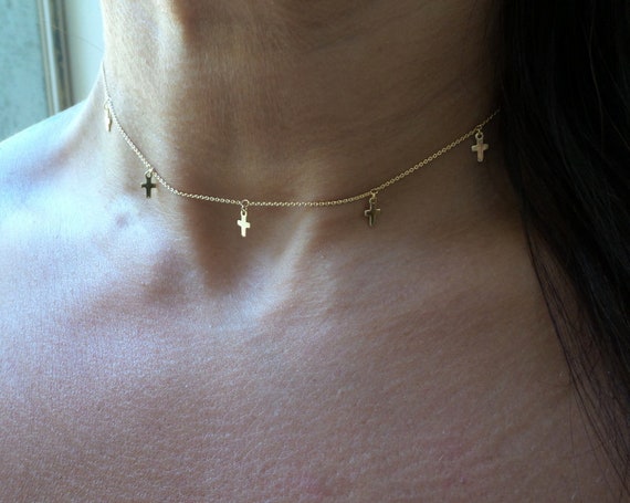 Small Cross Necklace / 14k Gold Cross Charm Necklace / Gold | Etsy