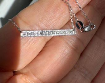 14k Gold Diamond Bar Necklace: Layering Bar Jewelry