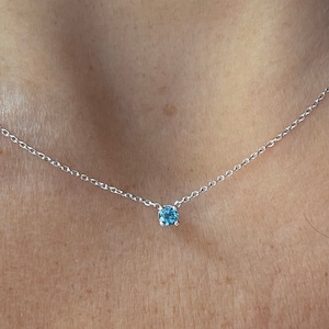 Blue Topaz Necklace3 MM / 14k Gold London Blue Topaz Necklace / Solitaire Blue Topaz Necklace / December Birthstone / Layering Blue topaz