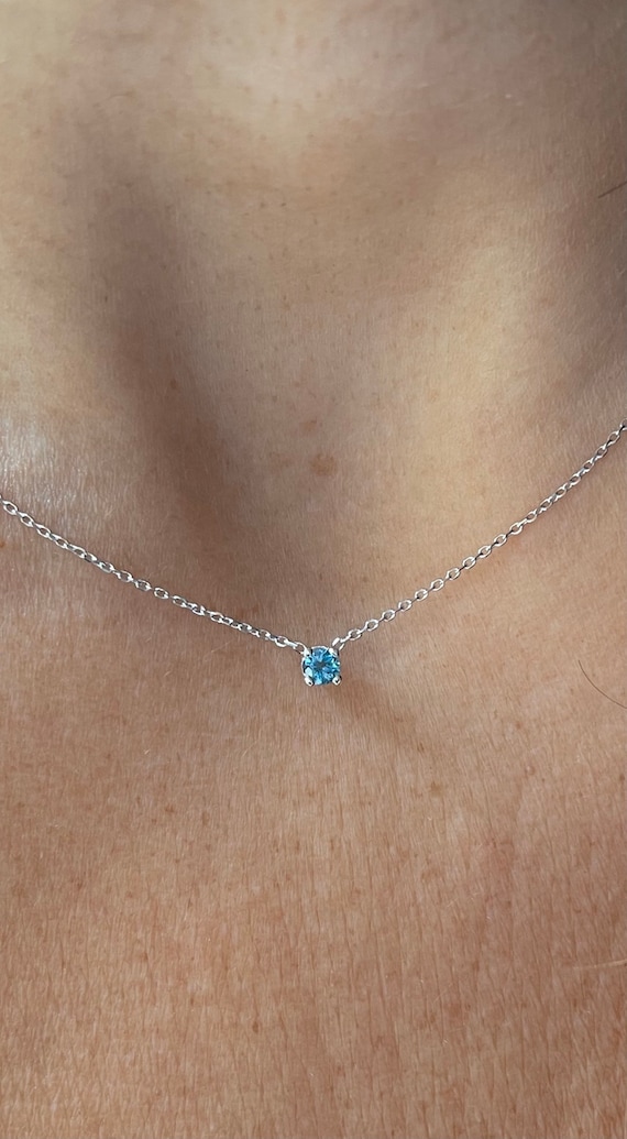 Blue Topaz Necklace3 MM / 14k Gold 