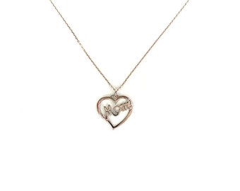 Heart Necklace / 14k Gold Mom Necklace / Mom Heart Necklace / Mom Name Necklace / Personalized Heart Necklace / Gift for Mom