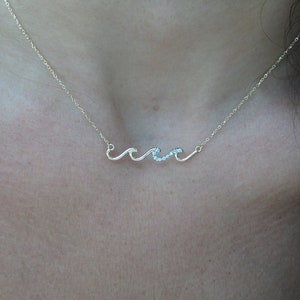 Diamond Wave Necklace / 14k Gold Diamond Wave Necklace / Gold Diamond Wave Necklace