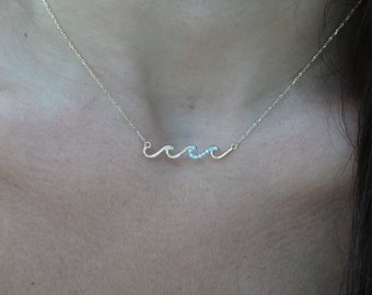 Diamond Wave Necklace / 14k Gold Diamond Wave Necklace / Gold Diamond Wave Necklace