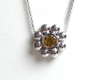 Floral Yellow Citrine Pendant/ Genuine Citrine Necklace Sterling Silver/ November Birthstone Necklace/ Gemstone Flower Necklace/ Yellow Gem