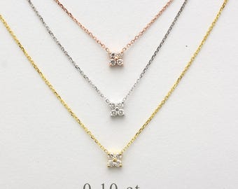 Diamond Flower Cluster Necklace 0.10cts / 14k Gold Diamond Necklace / Small 4 Diamond Necklace / Minimalist Layering Bridal  / Gift for her