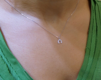 Horseshoe Necklace/ 14k Gold Horseshoe Necklace/ Diamond Horseshoe Pendant/ Tiny Horseshoe/ Gold Horseshoe/ Dainty Horseshoe Necklace/ Mini
