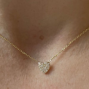 Small Diamond Heart Necklace 0.15ct / 14k Gold Petite Diamond Heart Necklace / Valentines Diamond Heart Necklace / Love Heart Mothers Day