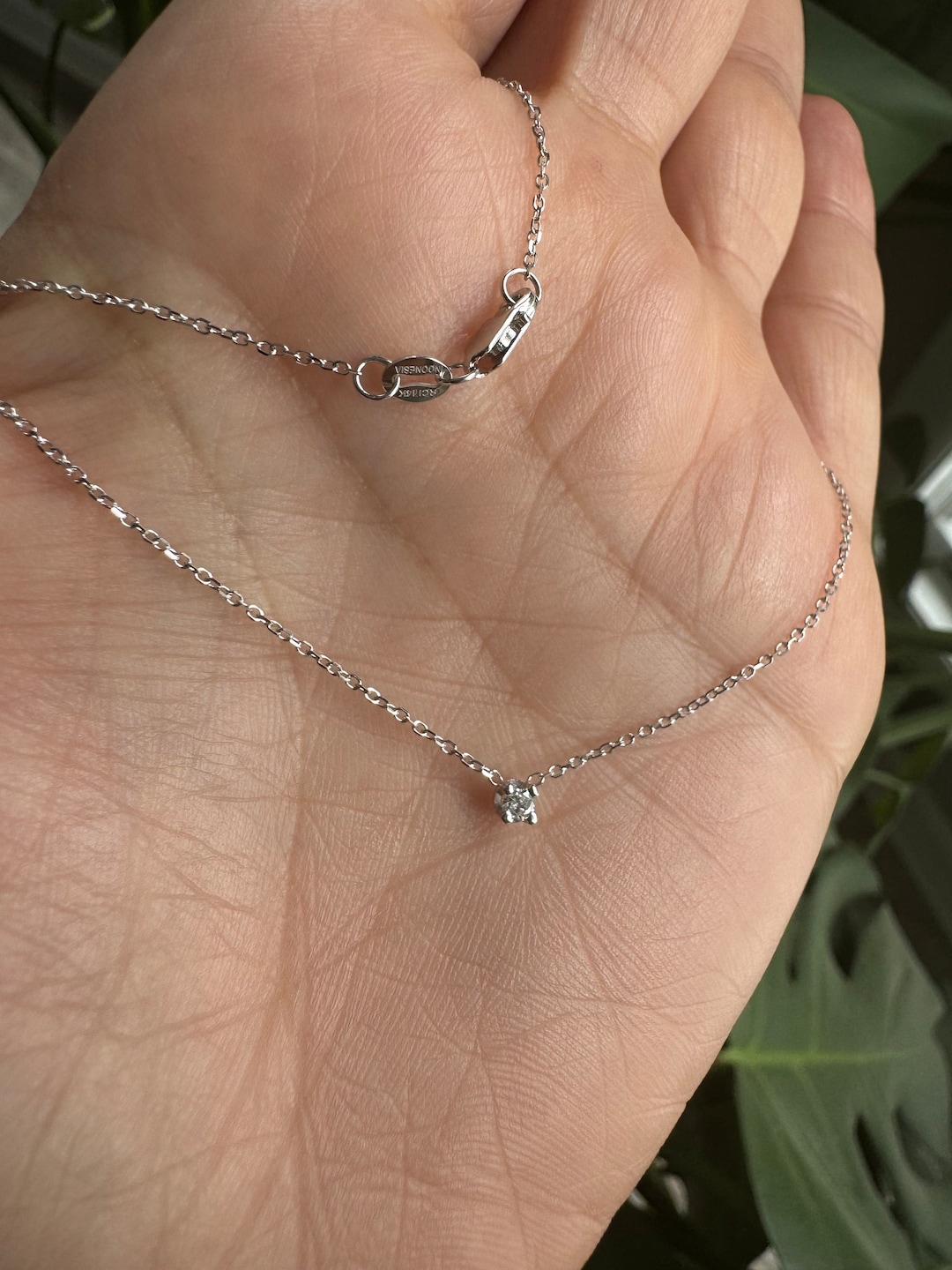 Dainty 14k White Gold Diamond Solitaire Necklace,