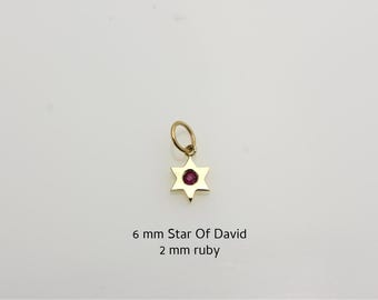 Personalized 14k Gold Mini Ruby Star of David Charm, Tiny Minamalist Jewish Jewelry