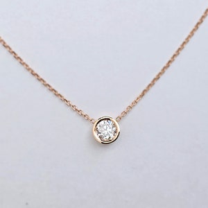 Personalized Diamond Solitaire Necklace, 14k Gold Diamond Necklace, Dainty Diamond Bezel Necklace, Gift For her, Everyday Diamond Pendant
