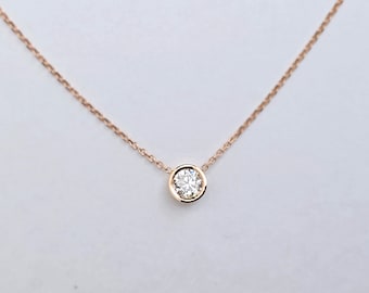 Personalized Diamond Solitaire Necklace, 14k Gold Diamond Necklace, Dainty Diamond Bezel Necklace, Gift For her, Everyday Diamond Pendant