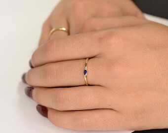 Blue Sapphire Marquise Solitaire Ring, Birthstone Ring, Stackable Sapphire Ring, 14k Gold Sapphire Dainty Ring, Everyday Sapphire Ring