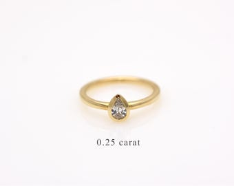Pear Shape Diamond Ring 0.25ct / 14k Gold Diamond Engagement Ring / Gold Pear Shape Diamond Ring / Minimalist Diamond Pear Shape Ring