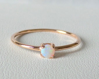 Opal Ring / 14k Rose Gold Opal Ring / Dainty Opal Ring / White Australian Opal Ring / Minimalist Opal Ring / Stackable Opal Ring / Solitaire