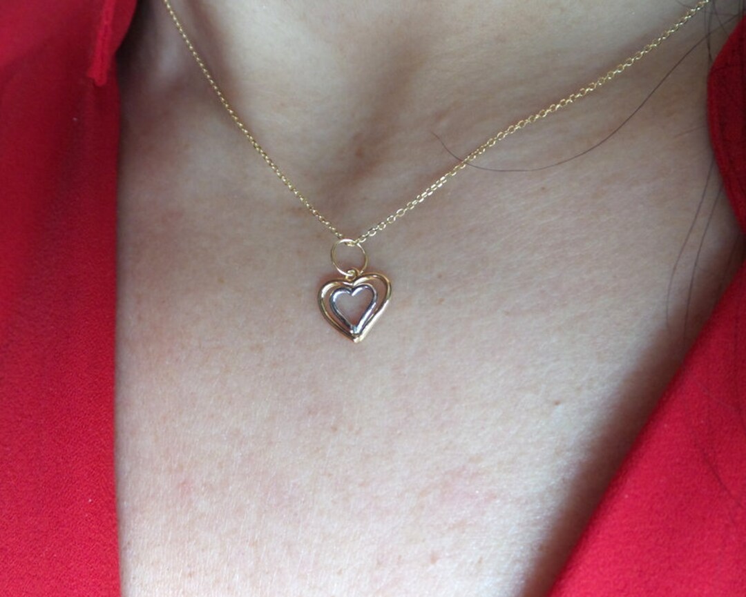 Heart Necklace / 14k Gold Heart Necklace / Two Tone Heart - Etsy