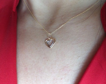 Heart Necklace / 14k Gold Heart Necklace / Two tone Heart Pendant / Gold Heart Necklace / Small Heart Pendant