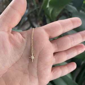 14k Gold Diamond North Star Necklace: Minimalist Starburst Pendant