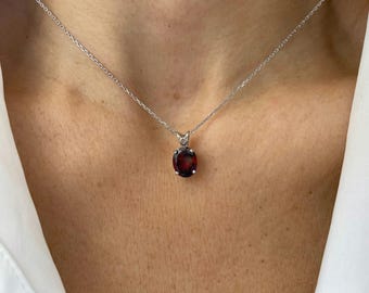 Garnet Solitaire Necklace: January Birthstone