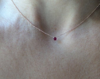 Ruby Solitaire Necklace 0.12CT / 14k Gold Ruby Solitaire Necklace / Bezel Set Ruby Necklace / July Birthstone Ruby Necklace / Red Ruby