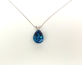 Blue Topaz Necklace / Natural London  Blue Topaz Necklace / Pear Shape Blue Topaz Necklace / December Birthstone / Genuine BlueTopaz