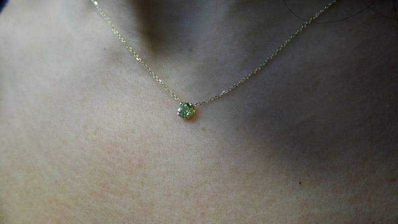 Peridot Necklace 4mm / 14k Gold Peridot Necklace / August Birthstone Necklace / Green Peridot BirthStone Necklace / Peridot Solitaire image 3