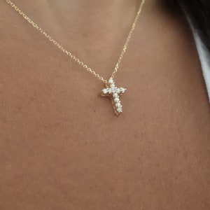 Diamond Cross Necklace / 14k Gold Diamond Cross 0.18 CT / - Etsy