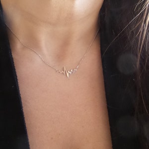14k White Gold Heartbeat Necklace: EKG Jewelry
