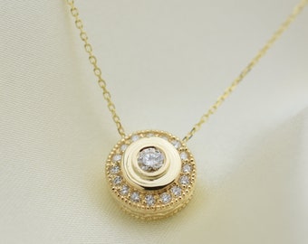 Diamond 14k Gold Necklace / 14K Gold Diamond Necklace / Bridal Diamond Necklace / Layering Diamond Necklace
