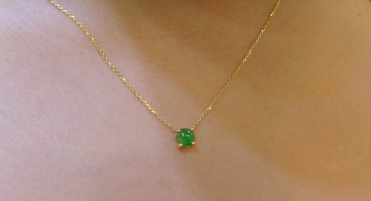 Jade Necklace/ 14k Gold Jade Necklace/ Yellow Gold Natural Etsy