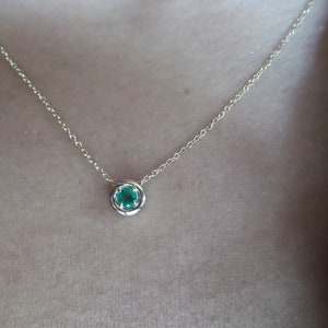 Emerald Necklace / 14k Gold Emerald Solitaire Necklace / Delicate Emerald Necklace / Dainty Pendant / Gold Emerald Necklace / May Birthstone image 5