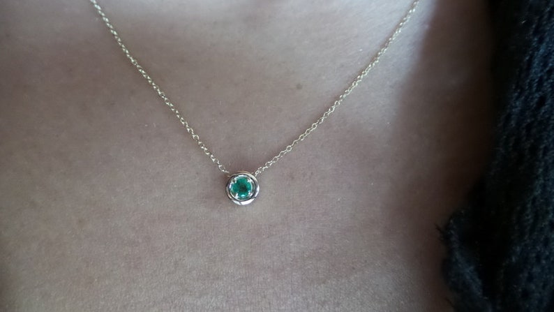 Emerald Necklace / 14k Gold Emerald Solitaire Necklace / Delicate Emerald Necklace / Dainty Pendant / Gold Emerald Necklace / May Birthstone image 5