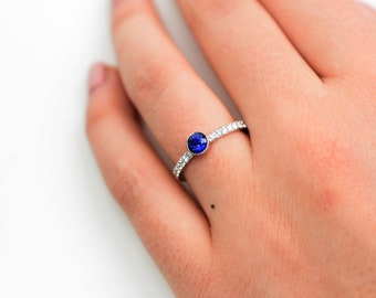 Birthstone Blue Sapphire Solitaire Ring / Diamond Sapphire Ring / 14k Gold Sapphire Ring / Ceylon Sapphire Ring / Sapphire Engagement Ring