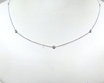Diamond Necklace / 14k White Gold Diamond Necklace / Diamond Necklace / Diamond Station Necklace / 14k White Gold Diamond Bezel Necklace
